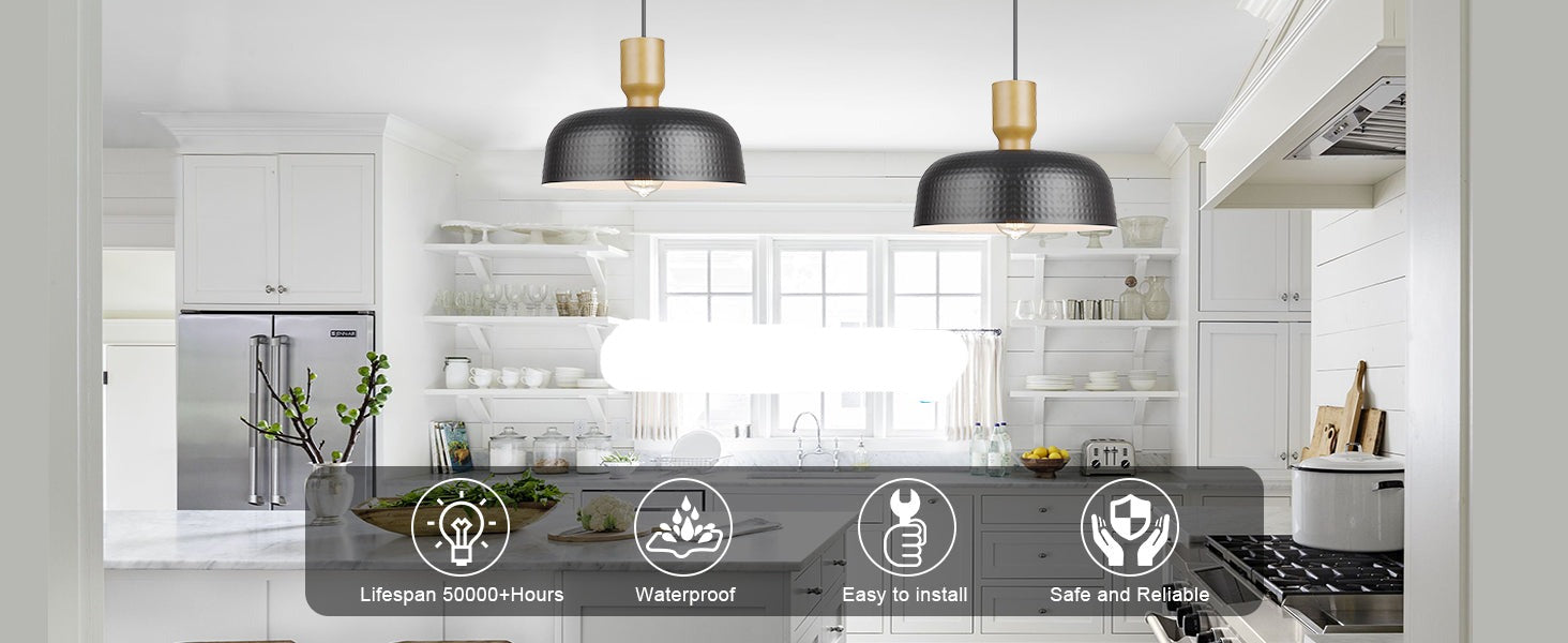 Pendant Light Fixtures Ceiling Hanging with Hammered Metal Shade, Modern Pendant Light for Kitchen Island Lighting Hanging Lamp Adjustable Height, Medium,Pack of two, Free and fast shipping,ETL Certified.