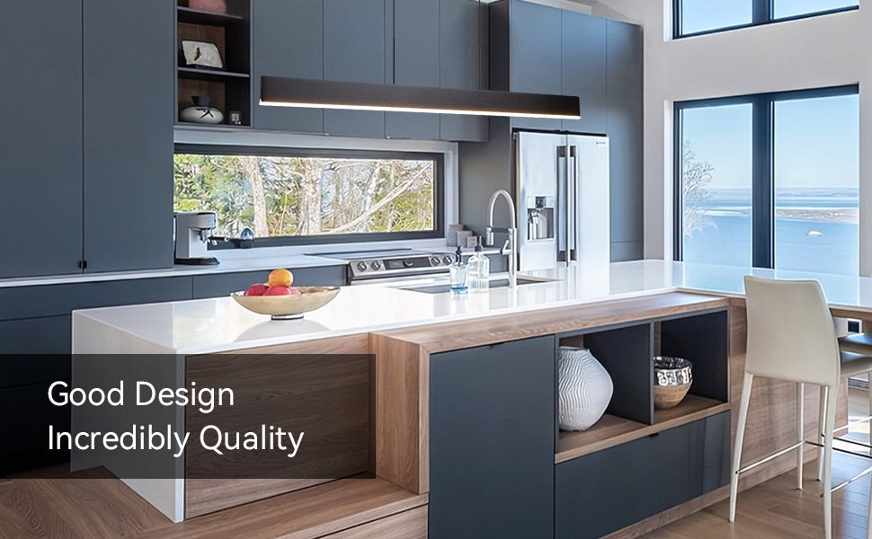 Linear LED Pendant Light Black, 31W Dimmable Dining Room Light Fixtures,ETL Certified, Modern Ceiling Hanging Kitchen Island Lighting Fixtures, 35.4"L Linear Chandelier, 3000K,fast and free shipping.