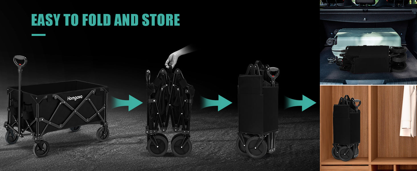 Collapsible Folding Wagon Cart 150L,Heavy Duty Garden Cart with All Terrain Wheels,Portable Large Capacity Utility Wagon Cart for Camping Fishing Sports Shopping,Black,fast and free delivery