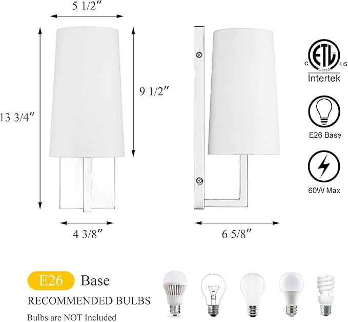 Chrome Wall Sconce, Modern Linen Fabric Shade Wall Lamp Single Bathroom Sconce Light Fixture for Bedroom Hallway Living Room, ETL LISTED .fast and free shipping.