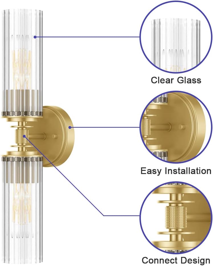 Gold Bathroom Light Fixtures Over Mirror Bathroom Vanity Light Clear Glass Wall Lights Bathroom Lights Over Mirror Vanity Lights for Bathroom Hallway Bedroom Living Room,free fast shipping,UL Certification