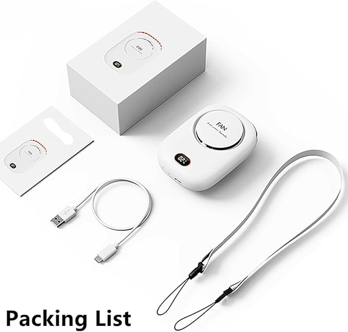 Mini Personal Fan Portable and Rechargeable with Lanyard Bracket  Hanging Neck Put on Desk Clip Waist Outdoor Cooling for Travel Camping Powerful 3 Speed Bladeless Quiet Fan, White,free and fast Shipping
