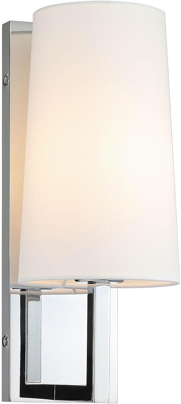Chrome Wall Sconce, Modern Linen Fabric Shade Wall Lamp Single Bathroom Sconce Light Fixture for Bedroom Hallway Living Room, ETL LISTED .fast and free shipping.