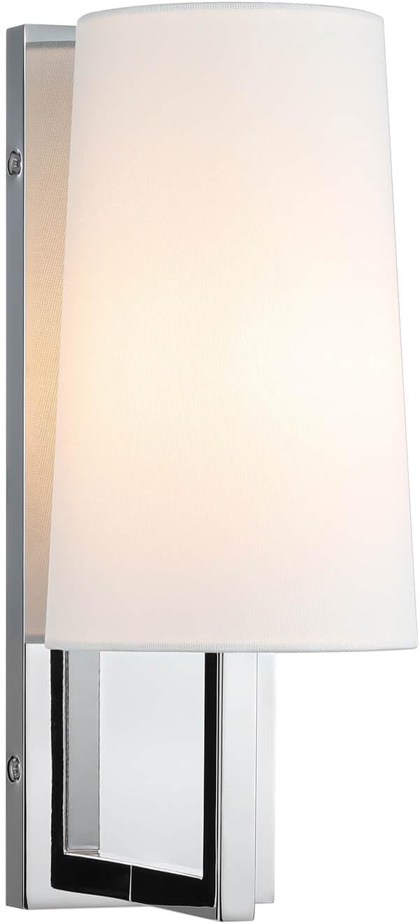 Chrome Wall Sconce, Modern Linen Fabric Shade Wall Lamp Single Bathroom Sconce Light Fixture for Bedroom Hallway Living Room, ETL LISTED .fast and free shipping.