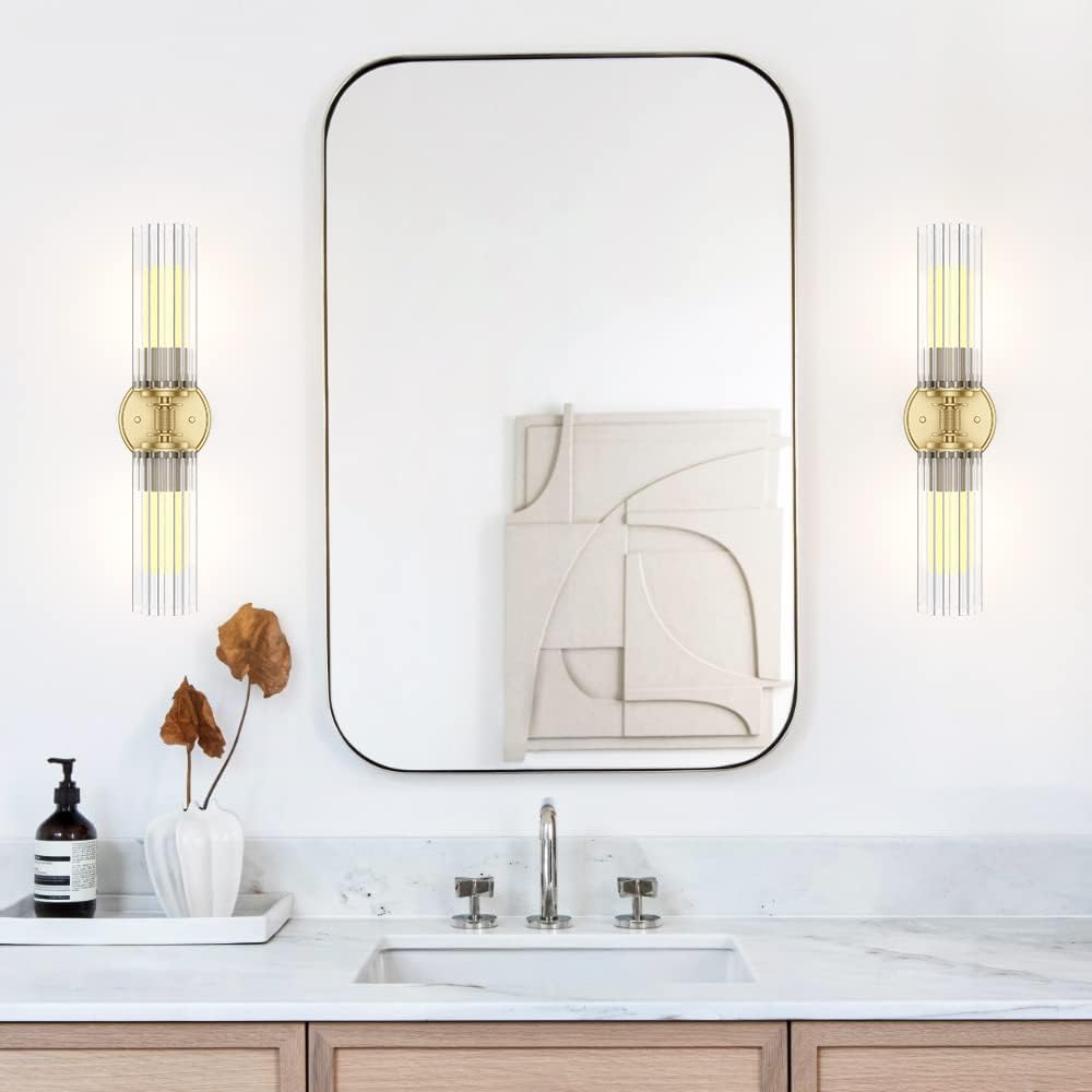 Gold Bathroom Light Fixtures Over Mirror Bathroom Vanity Light Clear Glass Wall Lights Bathroom Lights Over Mirror Vanity Lights for Bathroom Hallway Bedroom Living Room,free fast shipping,UL Certification