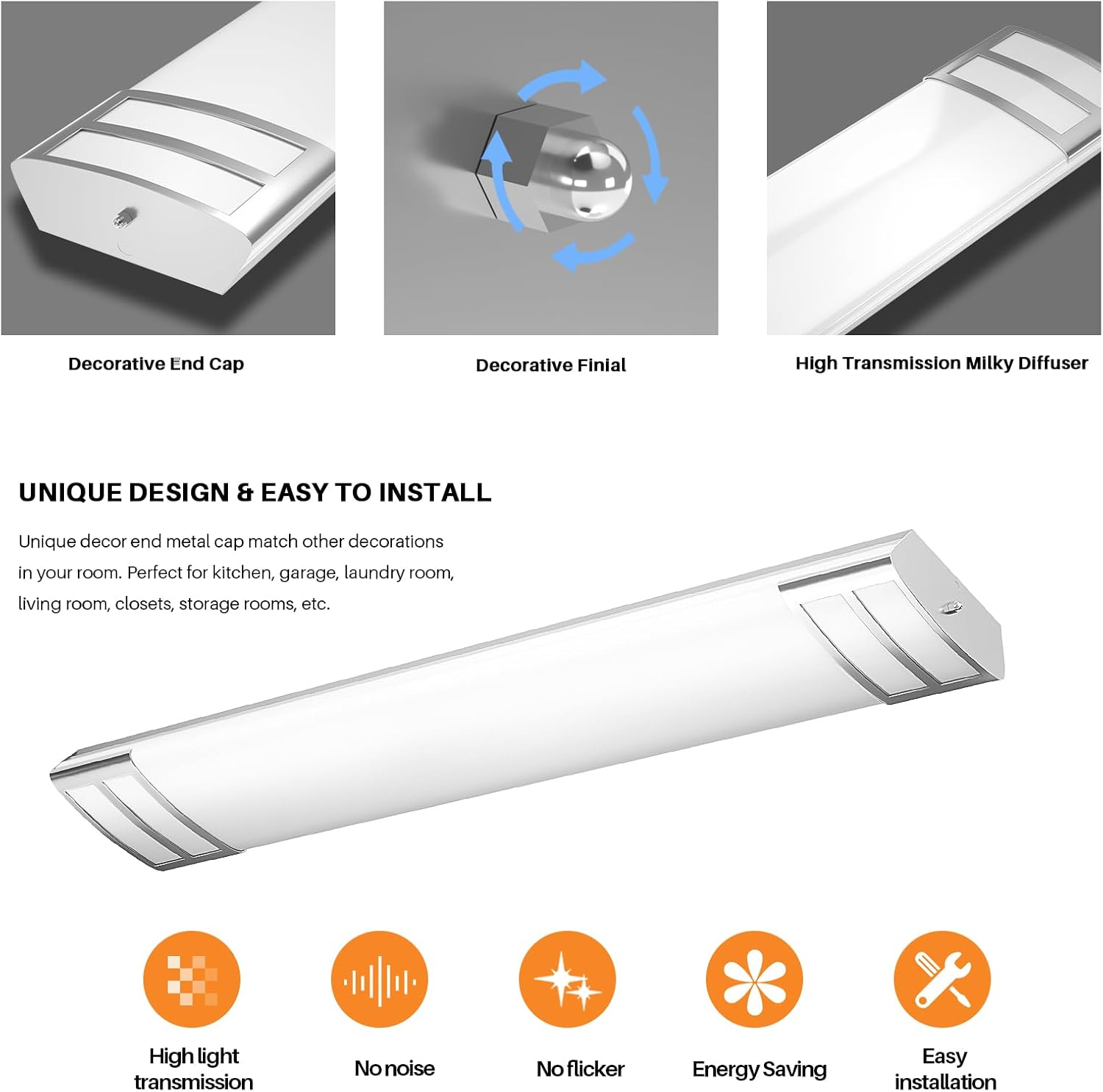 4FT LED Light Fixture, 40W, 4500LM, 4000K Neutral White, 48 Inch LED Linear Flush Mount Lights, 4 Foot Kitchen Ceiling Light for Craft Room, Laundry, Fluorescent Replacement.ETL Certified, free and fast shipping.