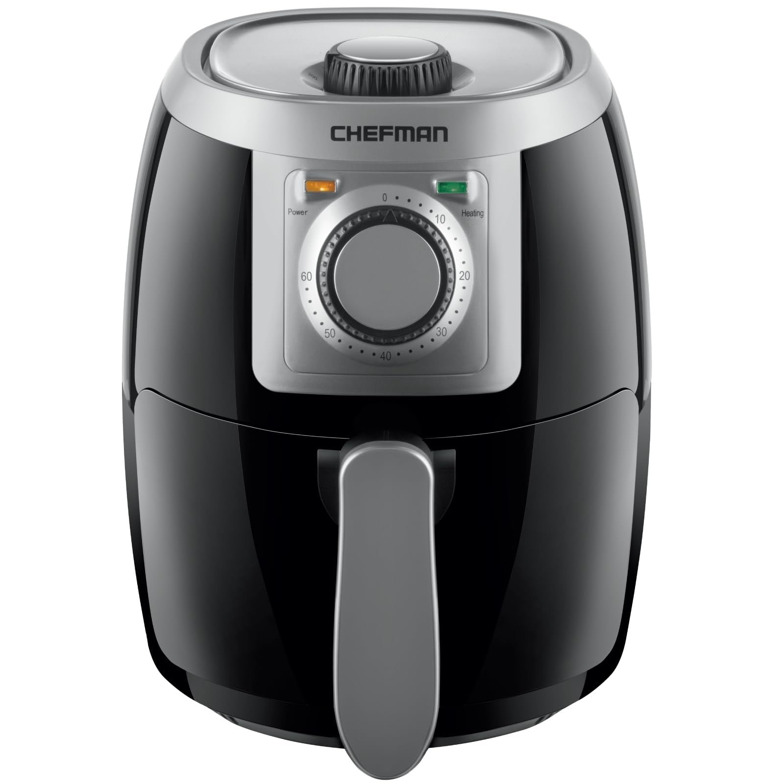 TurboFry 2-Quart Air Fryer, Personal Compact Healthy Fryer w/ Adjustable Temperature Control, 60 Minute Timer and Dishwasher Safe Basket, Black