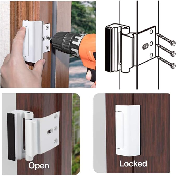 Home Security Door Lock, Childproof Door Reinforcement Lock with 3" Screws for Inward Swinging Door, Upgraded Night Lock to Defend Your Home (white-1pack),free shipping,fast delivery.