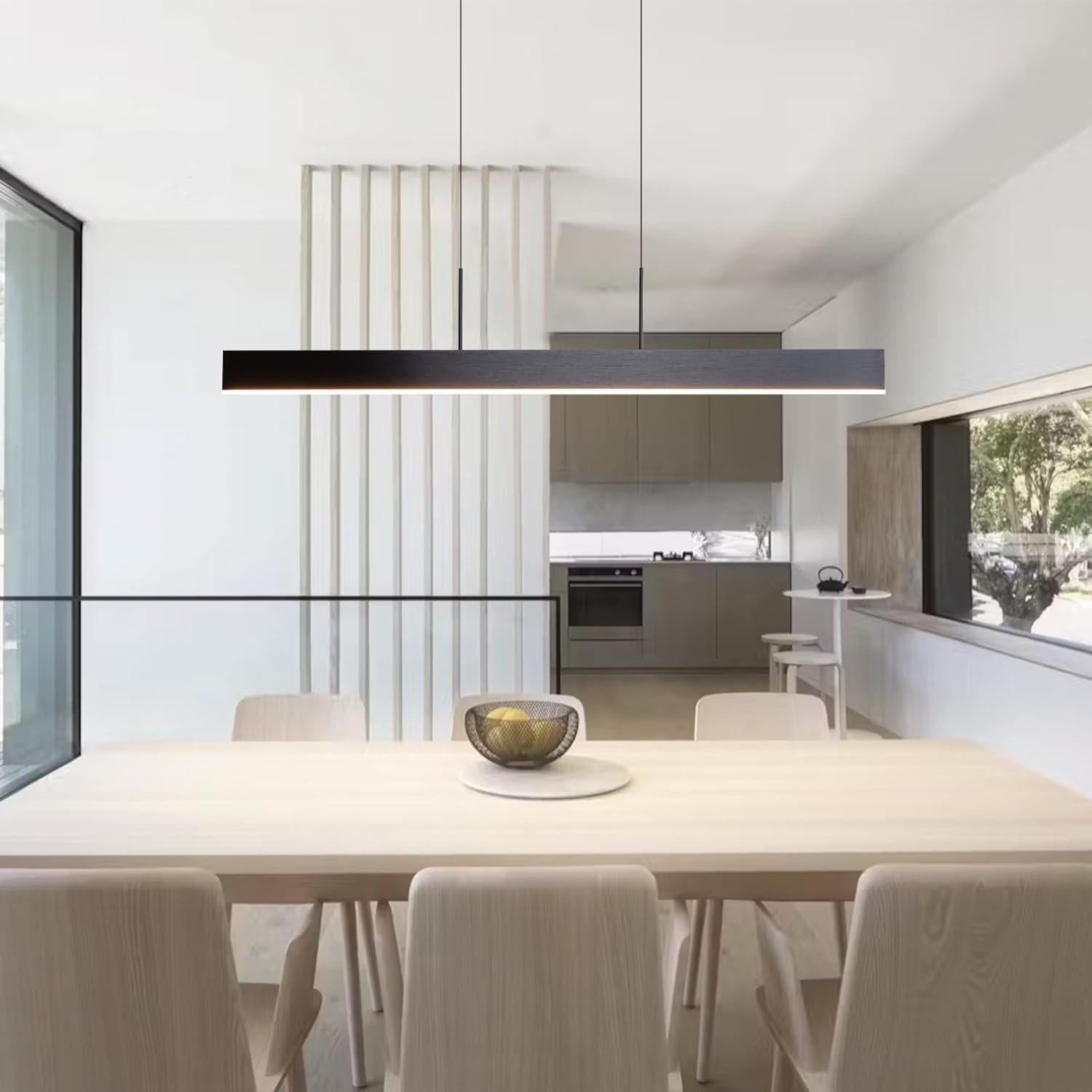 Linear LED Pendant Light Black, 31W Dimmable Dining Room Light Fixtures,ETL Certified, Modern Ceiling Hanging Kitchen Island Lighting Fixtures, 35.4"L Linear Chandelier, 3000K,fast and free shipping.