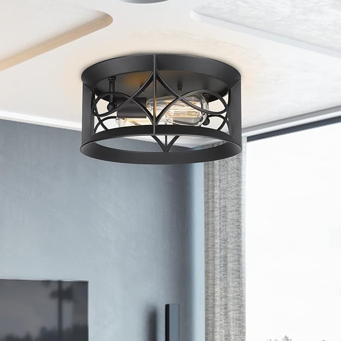 Light Fixtures Ceiling Mount Industrial Matte Black, Farmhouse Flush Mount Ceiling Light for Outdoor Hallway Kitchen Living Room Bedroom 2-Light E26 (Black1),UL Cord for safety, free and fast delivery.