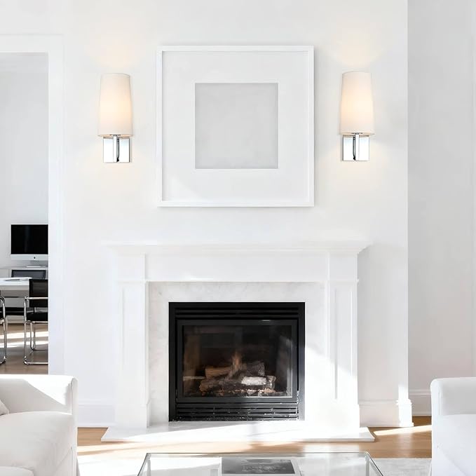 Chrome Wall Sconce, Modern Linen Fabric Shade Wall Lamp Single Bathroom Sconce Light Fixture for Bedroom Hallway Living Room, ETL LISTED .fast and free shipping.