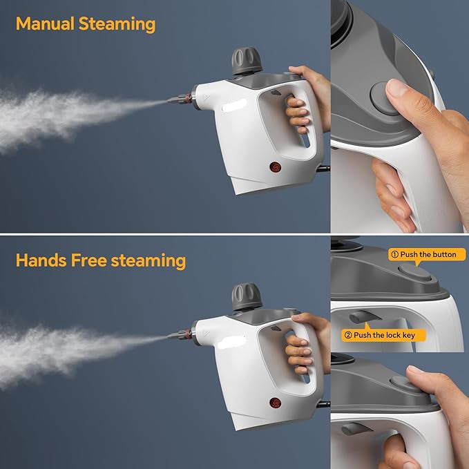 Steam Cleaner Handheld for Home-500ml Large Capacity Steam Cleaner with 16 Accessories, Auto Continuous Steam & Safety Lock, Multi-Purpose for Kitchen Grease, Bathroom Grout (Grey/White),ETLCertified.Free  and fast delivery.
