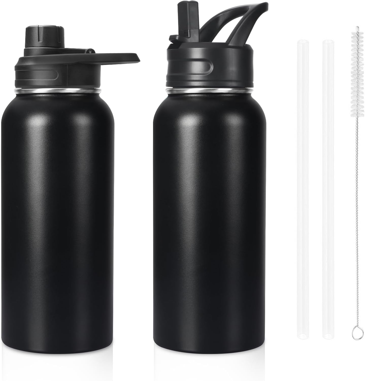 Insulated Water Bottle, 32oz Vacuum Stainless Steel Metal Sports Water Bottles with Stickers, Straw & Spout Lid (2 Lids), Double Walled to Keeps Hot and Cold, Leak Proof, BPA-Free, 32oz