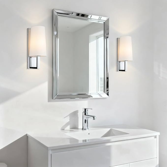 Chrome Wall Sconce, Modern Linen Fabric Shade Wall Lamp Single Bathroom Sconce Light Fixture for Bedroom Hallway Living Room, ETL LISTED .fast and free shipping.