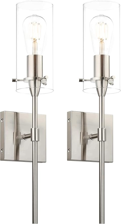 Bathroom Wall Sconces Set of 2, Modern 1 Light Brushed Nickel Wall Sconce with Clear Glass Indoor Vanity Sconces for Bathroom Hallway & Living Room,ETL LISTED, Fast and free shipping, only 7 left in stock.