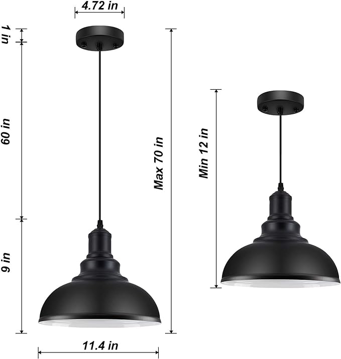 Pendant Lighting Vintage Industrial Fixtures, Black Metal Farmhouse Lights, Ceiling Lamp for Kitchen Home Island Dining Room Bedroom, 11.4 inches,Free and fast shipping.