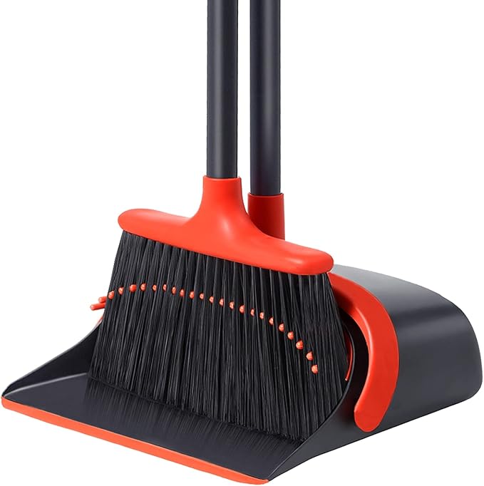 Broom with Dustpan Combo Set, Broom and Dustpan Set with Optional Extension Pole, Broom and Dustpans with Built-in Teeth for Home Lobby Office, Foldable Storage Standing Dust Pan and Brush Set,fast and free delivery.