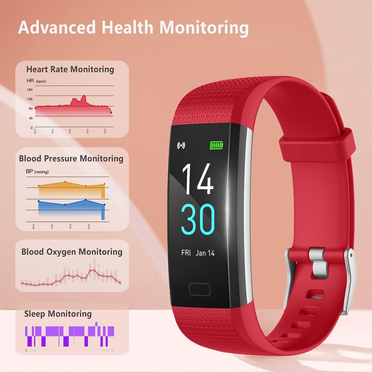 Fitness Tracker with Blood Pressure Heart Rate Sleep Monitor, Waterproof Activity Tracker Health Watch, Step Calorie Counter Pedometer for Men and Women for Android and iOS Smartphone