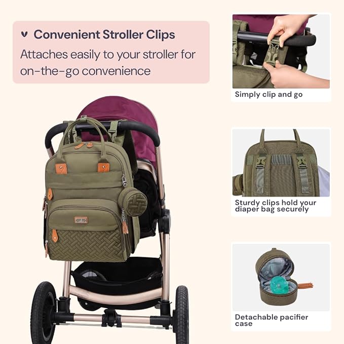 Diaper Bag Backpack - Baby Essentials Travel Tote - Multi Function Waterproof Diaper Bag, Travel Essentials Baby Bag with Changing Pad, Stroller Straps & Pacifier Case - Unisex, Army Green,free and fast delivery.