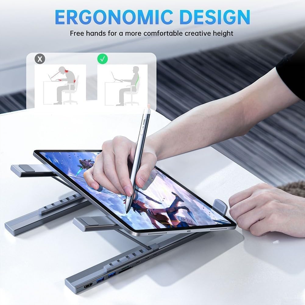 8-in-1 USB C Laptop Docking Station Stand, Laptop Tablet Stand Adjustable, SD/TF Card Slots Fast Charging, Multiport Adapter Computer Cooling Stand, Cooling Riser Office Workstation Hub, free shipping,delivery 8weeks.