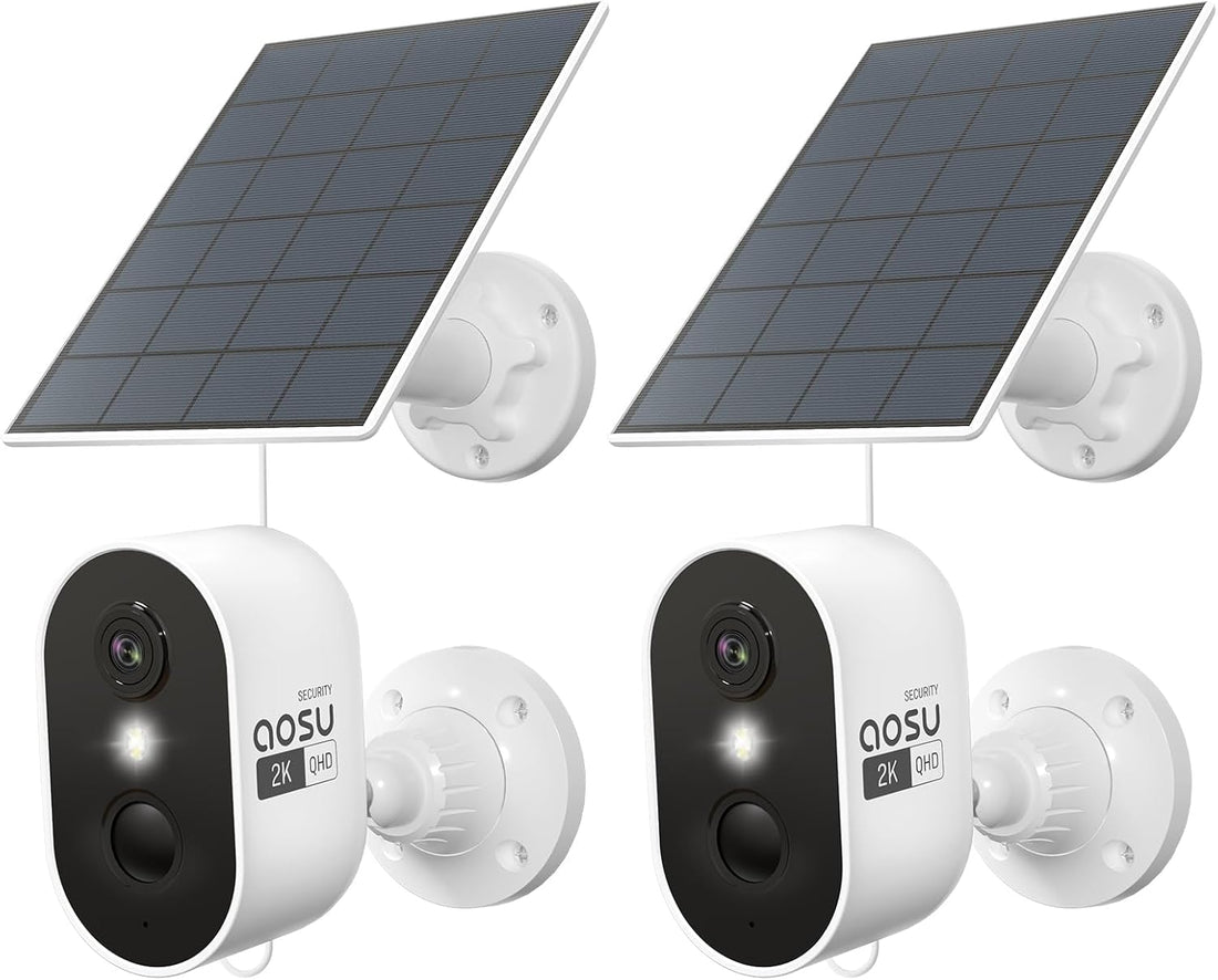 2K Security Camera Wireless Outdoor, Solar Powered Security Camera with Spotlight, Siren, Motion Detection, Full Color Night Vision, 2-Way Audio, IP66, Compatible with Alexa, 2.4GHz WiFi (2PACK)
