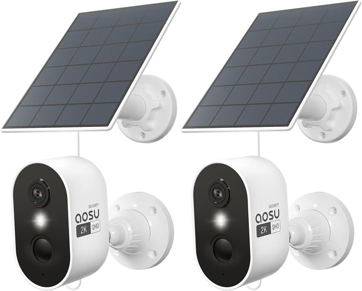 2K Security Camera Wireless Outdoor, Solar Powered Security Camera with Spotlight, Siren, Motion Detection, Full Color Night Vision, 2-Way Audio, IP66, Compatible with Alexa, 2.4GHz WiFi (2PACK)