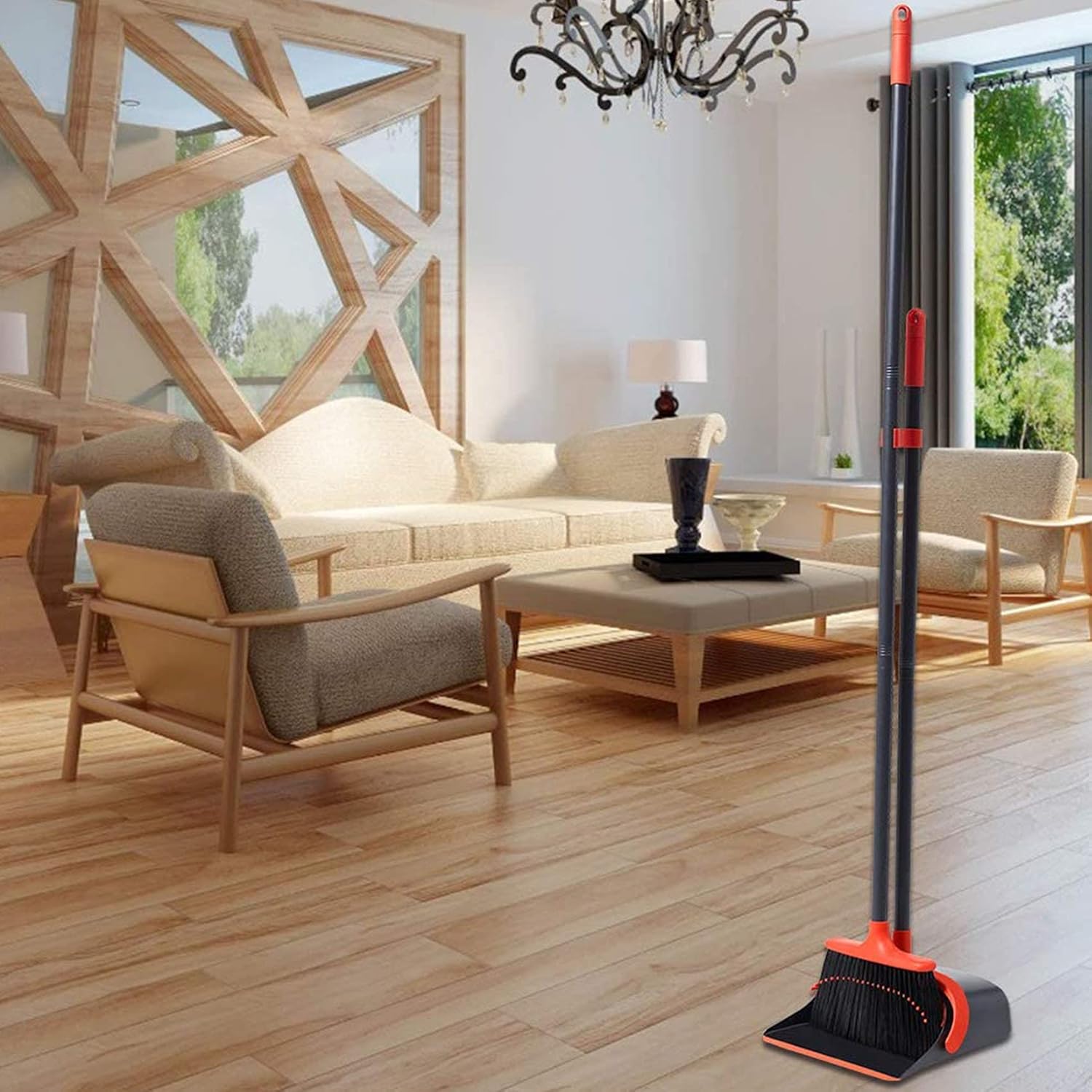 Broom with Dustpan Combo Set, Broom and Dustpan Set with Optional Extension Pole, Broom and Dustpans with Built-in Teeth for Home Lobby Office, Foldable Storage Standing Dust Pan and Brush Set,fast and free delivery.