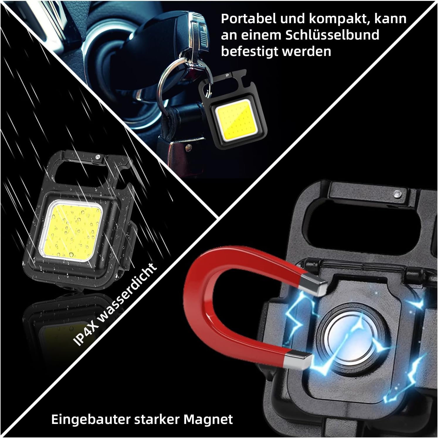 COB Work Light Keychain Flashlights 4 Modes 1600Lumen, MINI Emergency Lights with Folding Bracket Bottle Opener and Magnet Base,Camping and Walking, 2 pack,fast and free shipping.