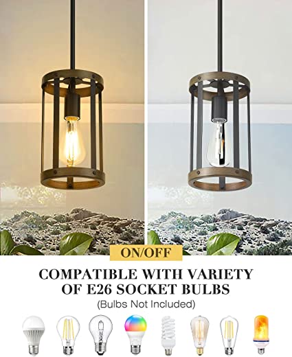 Farmhouse Pendant Light, Adjustable Hanging Light Fixtures with Matte Black and Wooden Grain Finish, Hanging Ceiling Lamp for Kitchen Living Room Bedroom Hallway..Certification UL, Delivery 10 days.Free shipping to Canada.