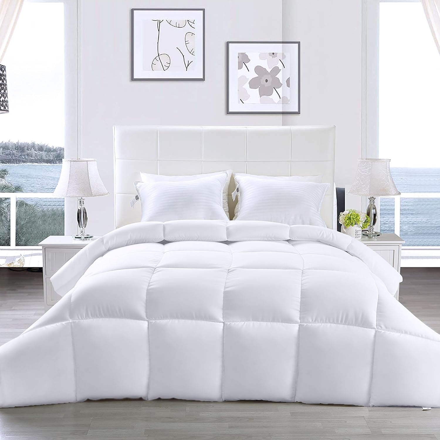 Bedding All Season Comforter - Ultra Soft Down Alternative Comforter - Plush Siliconized Fiberfill Duvet Insert - Box Stitched (Queen, White). Free shipping fast delivery.