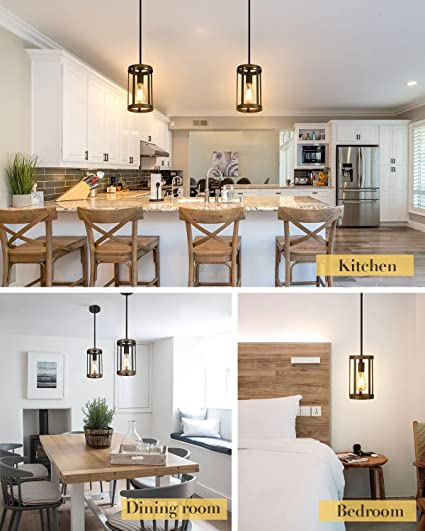 Farmhouse Pendant Light, Adjustable Hanging Light Fixtures with Matte Black and Wooden Grain Finish, Hanging Ceiling Lamp for Kitchen Living Room Bedroom Hallway..Certification UL, Delivery 10 days.Free shipping to Canada.