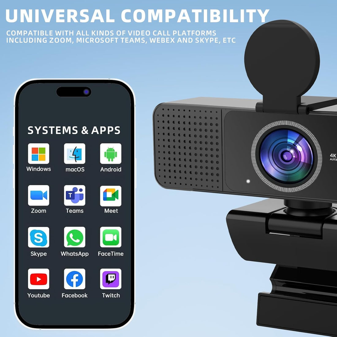 4K Webcam for PC - Autofocus, Noise-Canceling Mic, USB Plug & Play with Privacy Cover Camera 4K for Zoom/Teams/Skype/Google Meet,FAST AND FREE SHIPPING.