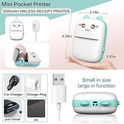 Mini Printer Portable, Inkless Sticker Printer with 8 Rolls Paper, Bluetooth Wireless mini Thermal Printer Compatible with iOS + Android for Journal, Memo, Photo, Print Pod Gifts for Girls Kids,Colour Name: Blue. Fast and free shipping.