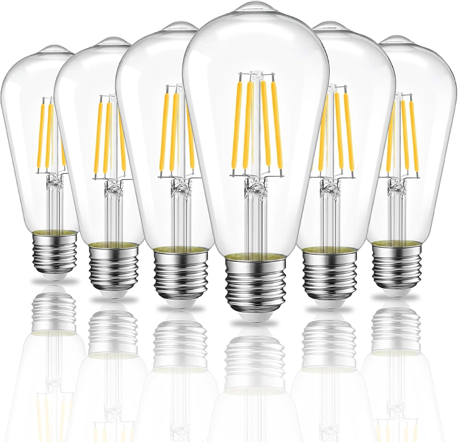 Nostalgic ST64, 6W-60W Equivalent, Vintage Clear Filament 5000K,  600 Lumens , E26 Medium Base, CRI90, Dimmable, CUL/UL  (6-Pack)