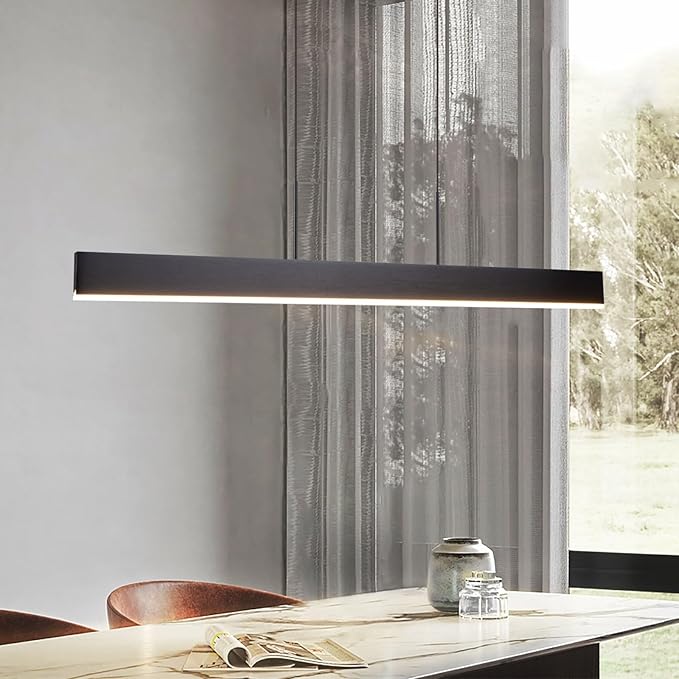 Linear LED Pendant Light Black, 31W Dimmable Dining Room Light Fixtures,ETL Certified, Modern Ceiling Hanging Kitchen Island Lighting Fixtures, 35.4"L Linear Chandelier, 3000K,fast and free shipping.