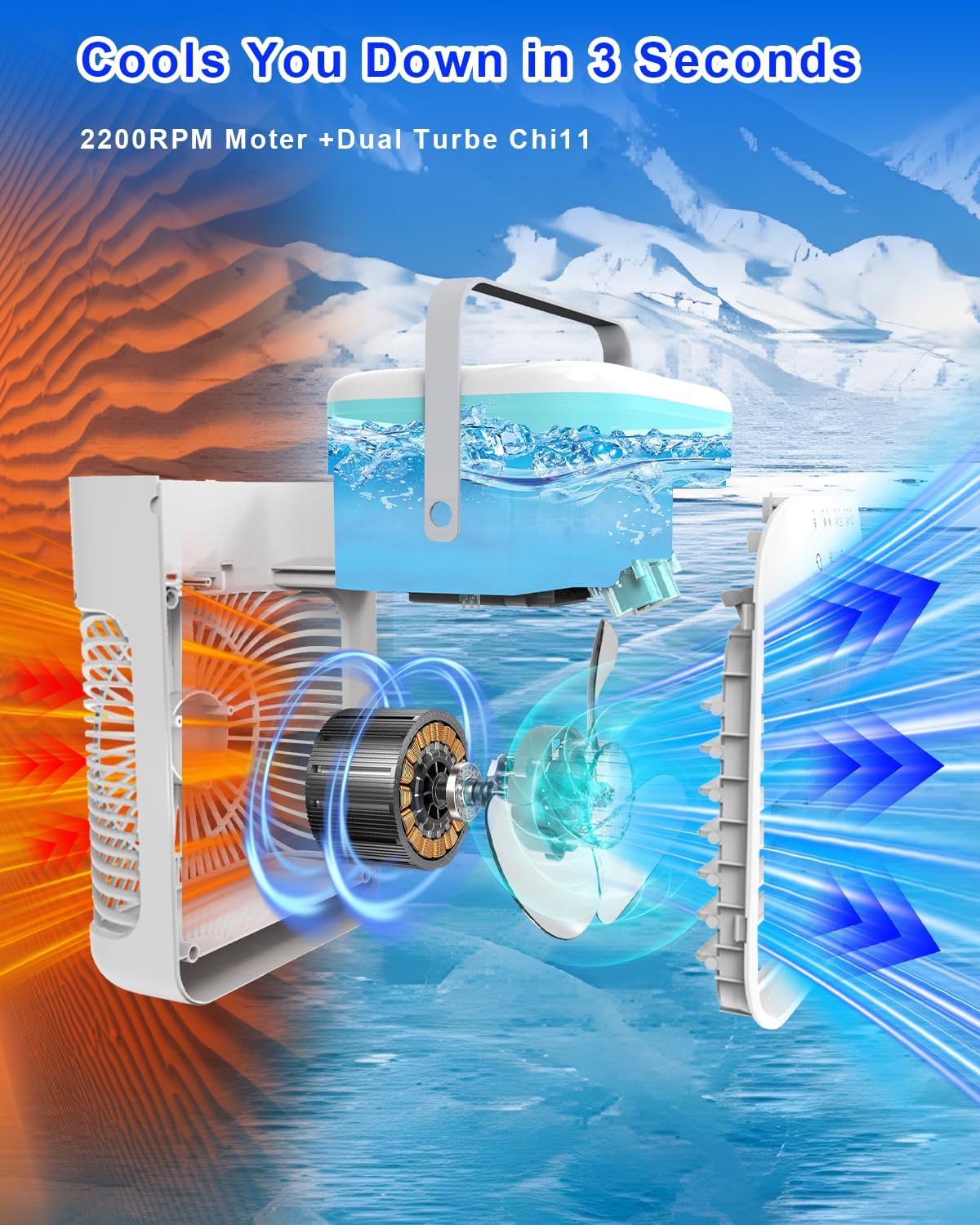 Portable Evaporative Air Cooler – 3 Fan Speeds, 2–4 Hour Timer, 7-Colour LED Light, Eco-Friendly Mini Cooling Fan for Home, Bedroom, Office & Travel