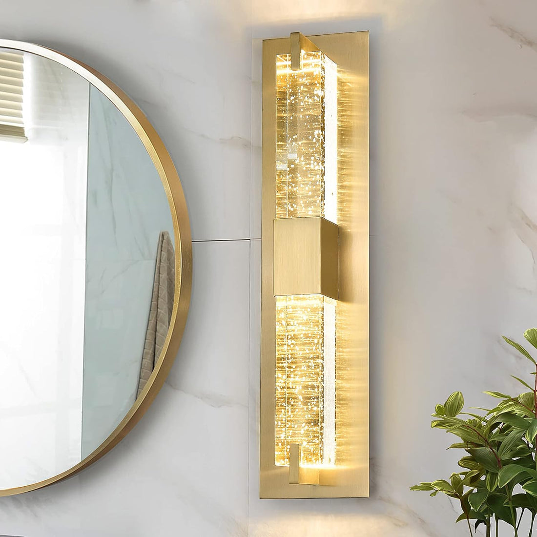 LED Wall Sconce Light: 19 Inch Modern Sconces Wall Lighting 3000K Dimmable Crystal Wall Lamps Indoor Bathroom Sconce Wall Mount Light Fixtures for Living Room/Bedroom/Hallway