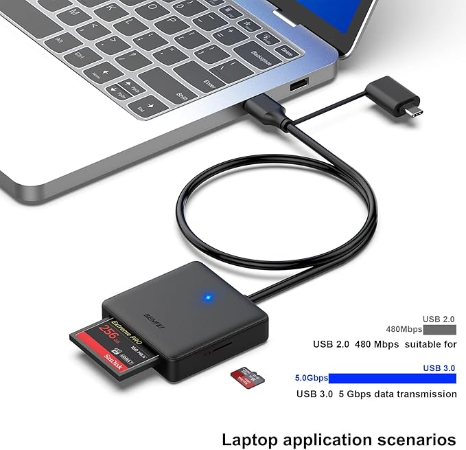 Memory Card Reader,  4in1 USB 3.0 and USB-C to SD Micro SD MS CF Card Reader Adapter, 4 Cards Simultaneously Read and Write, Compatible with iPhone 15 Series, MacBook Pro/Air 2023, and More,free and fast shipping.