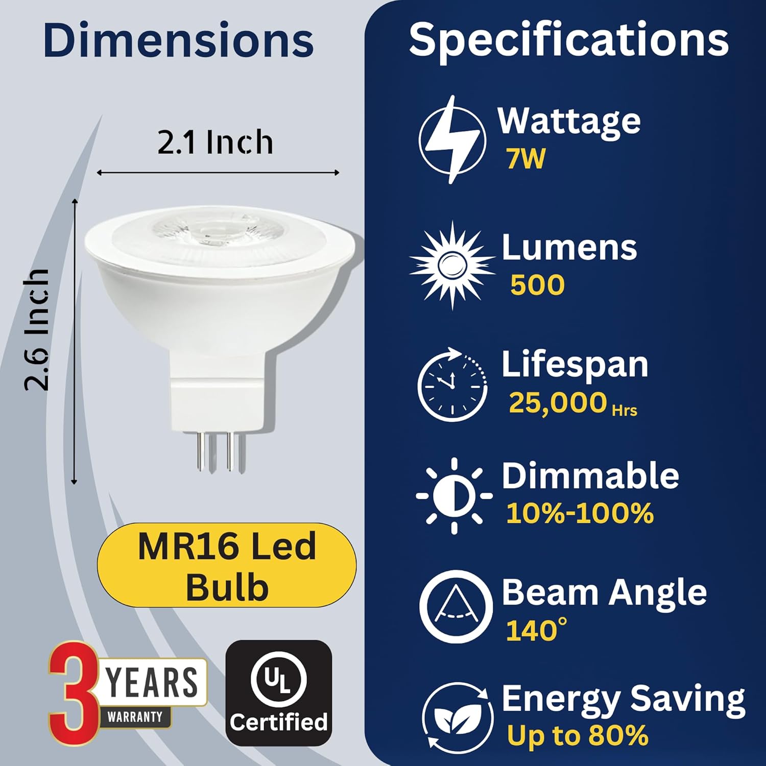 MR16, 50W Equivalent, 3000K, 580LM, Dimmable LED Light Bulb (6-Pack)