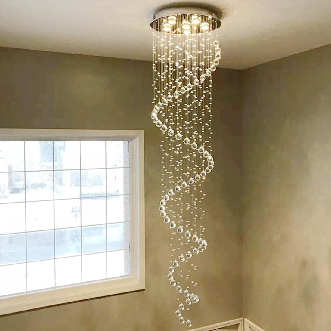 87-in Chandelier for High Ceiling, 6-Light Modern Crystal Spiral Design, Suitable for Foyers, Stairs, Living Rooms with 17ft-20ft High Ceilings,ETL Certified,Free and Fast delivery.