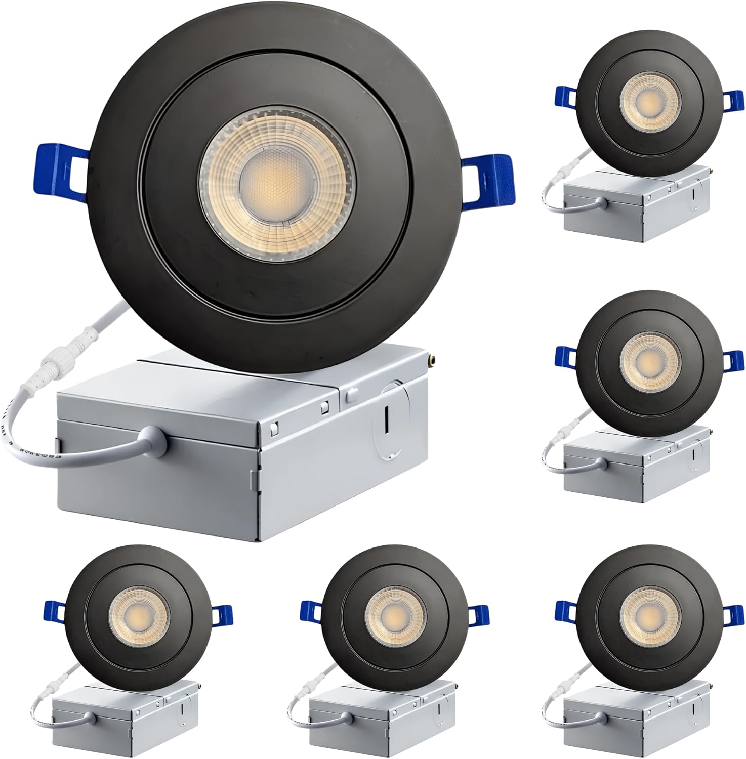 Strak Black 3-Inch Integrated Slim Panel 7 W 560lm Downlight Recessed Lighting with Gimbal 5000k (Cool White) - Energy Star (Pack of 6)