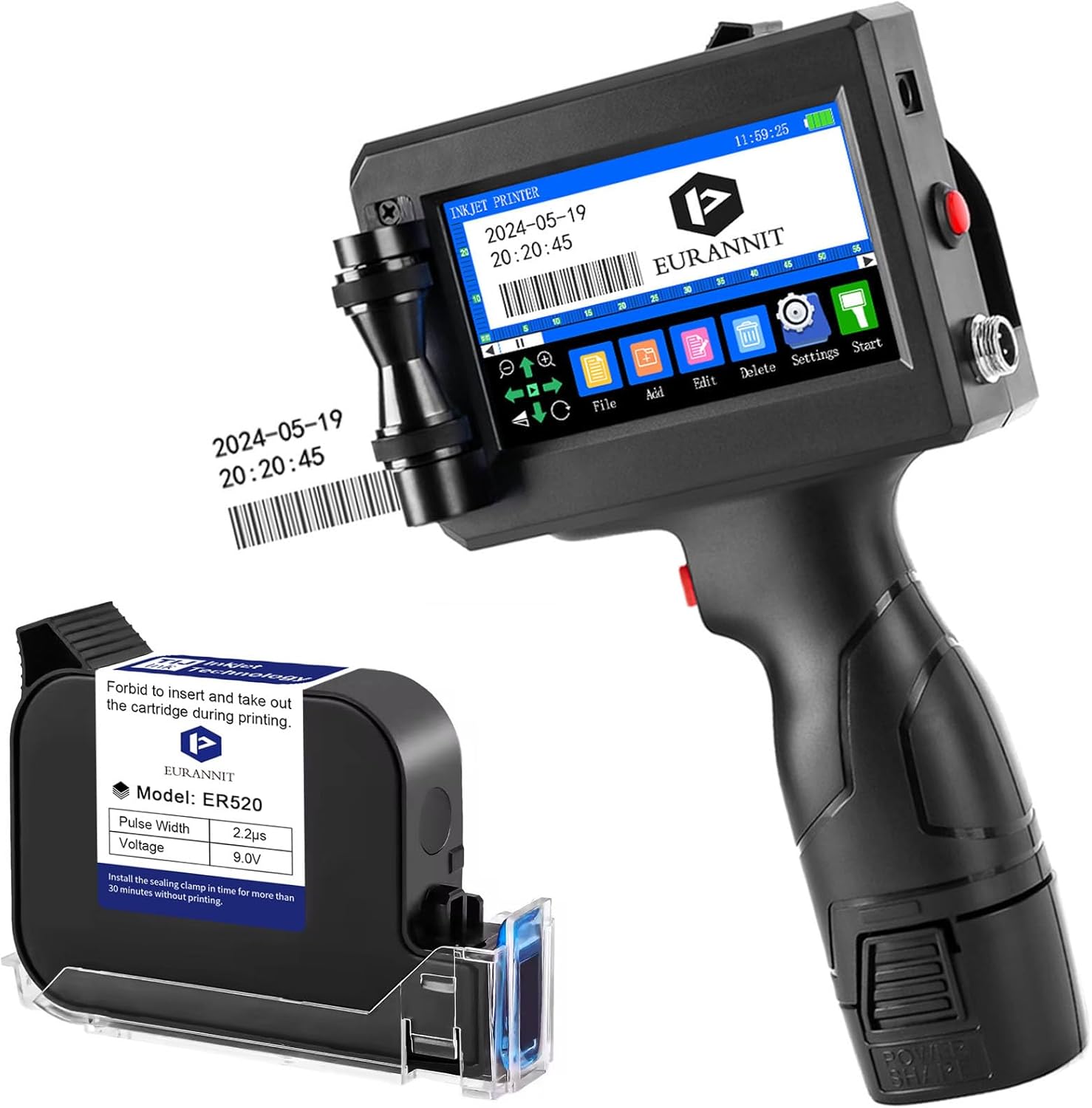 Handheld Inkjet Printer 0.5 in, E15 Portable Handheld Inkjet Printer Gun 4.3 Inch LED Touch Screen, for Text Logo Date Batch Number QR Barcode,FREE AND FAST SHIPPING