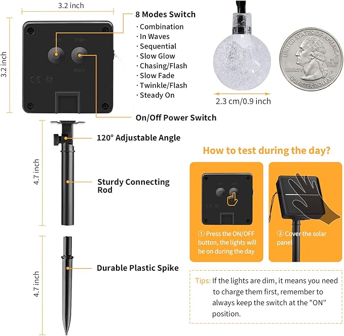 Solar String Lights Outdoor 60 Led 35.6 FT Crystal Globe Lights with 8 Lighting Modes, Waterproof Solar Powered Patio Lights for Garden Yard Porch Wedding Party Decor (Warm White),free and fast delivery.