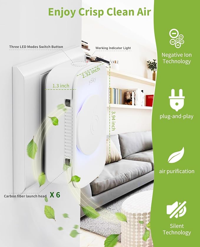 Plug In Air Purifier for Home (3 packs), Negative Ion Air purifier,Quiet Ionizers Air Freshener for home,Bathroom,Bedroom,Portable Air Purifiers for Odor,Pet smell,Mini Air ionizer.Fast and free delivery.