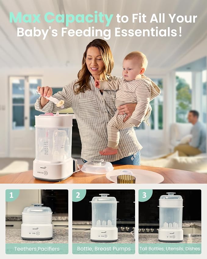 Bottle Sterilizer and Dryer, Compact Baby Bottle Sterilizer, Electric Steam Bottle Sanitizer for Baby Bottles, Pacifiers, Pump Parts,fast and free shipping.