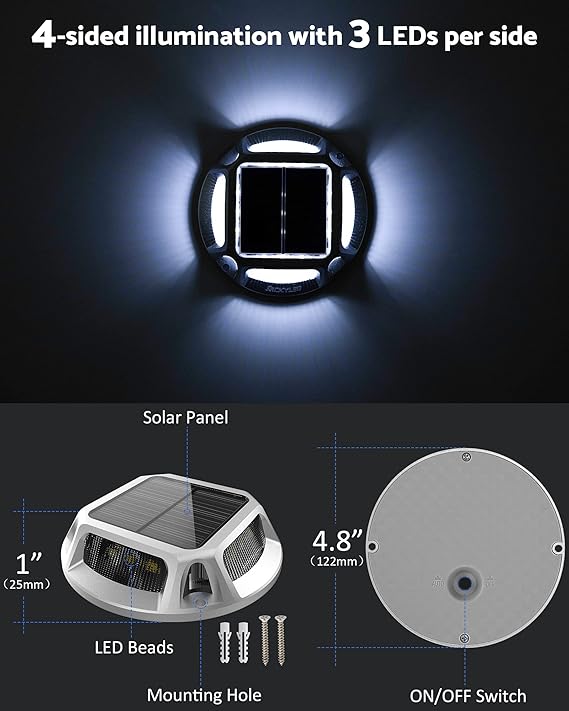 LED Solar Dock Lights Marine, Solar Driveway Lights Waterproof LED Solar Step Lights for Road Markers Sidewalk Backyard Garden Stairs (8Pack, Cool White),free and fast delivery.