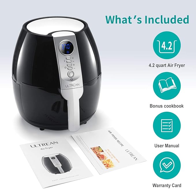 Air Fryer, 4.2 Quart (4 Liter) Electric Hot Air Fryers Oven Oilless Cooker with LCD Digital Screen and Nonstick Frying Pot, UL Certified,fast and free shipping.