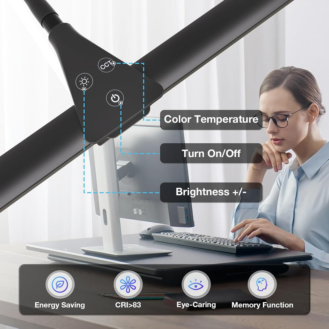 Desk Lamp for Office Home-Double Head Led Desk Light, Touch Control Dimmable 5 Brightness Levels 5 Color Modes, Eye-Caring Architect Desktop Lamp for Reading/Workbench/Study [12W,Black]Fast and free delivery.