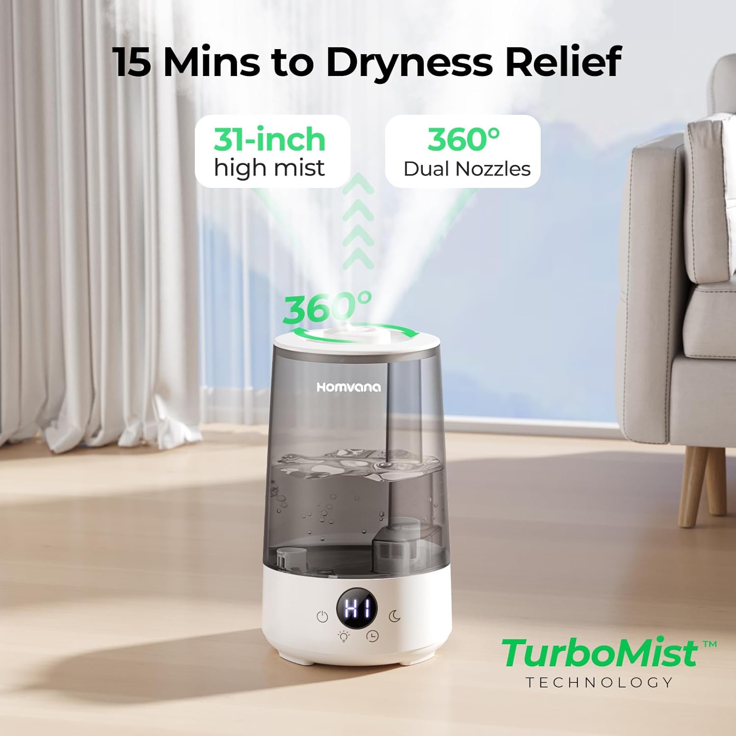 Humidifiers for Bedroom Home, 3.6L Cool Mist Top-Fill 34H Super Long Time, Quiet 23dB, Baby Humidifier, Oil Diffuser for Large Room, Plants, Nursery, Office BPA FREE, 7 Color Light Ultrasonic