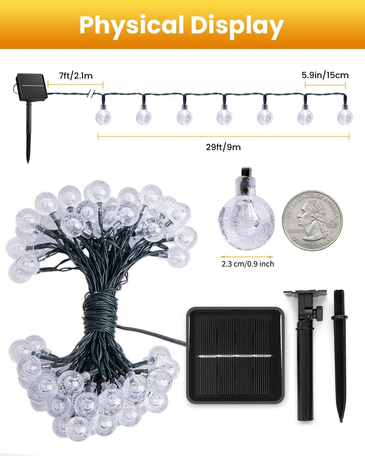 Solar String Lights Outdoor 60 Led 35.6 FT Crystal Globe Lights with 8 Lighting Modes, Waterproof Solar Powered Patio Lights for Garden Yard Porch Wedding Party Decor (Warm White),free and fast delivery.
